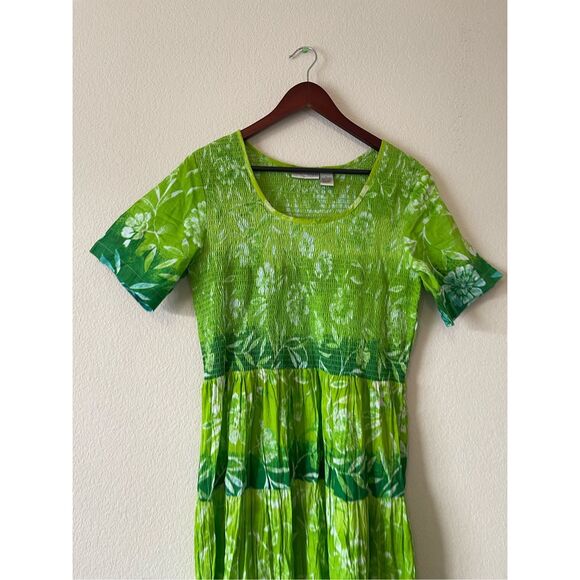 Draper’s And Damons Green Floral Summer Dress Short Sleeve Stretchy large - Picture 3 of 7